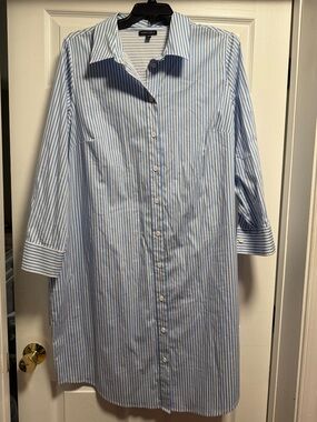 Universal Standard Light Blue and White Striped Button-Down Shirt Dress